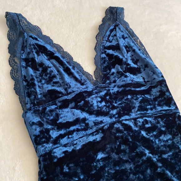 Intimately by Free People | Viper Crushed Velvet Chemise Mini Dress Blue (XS) - Picture 7 of 16